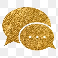 Speech bubble png icon sticker, gold glittery design, transparent background