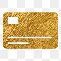 Credit card png icon sticker, gold glittery design, transparent background