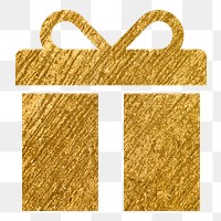 Gift box png reward icon sticker, gold glittery design, transparent background