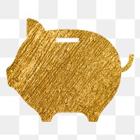 Piggy bank png icon sticker, gold glittery design, transparent background