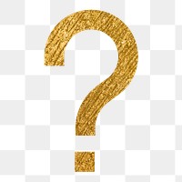 Question mark png icon sticker, gold glittery design, transparent background