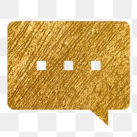 Speech bubble png icon sticker, gold glittery design, transparent background