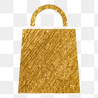 Shopping bag png icon sticker, gold glittery design, transparent background