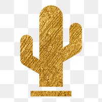 Cactus png icon sticker, gold glittery design, transparent background