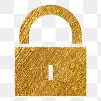 Lock, privacy png icon sticker, gold glittery design, transparent background