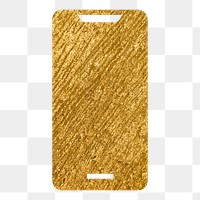 Mobile phone png icon sticker, gold glittery design, transparent background