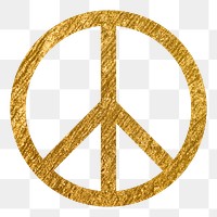 Peace symbol png icon sticker, gold glittery design, transparent background