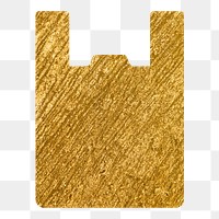 Plastic bag png icon sticker, gold glittery design, transparent background