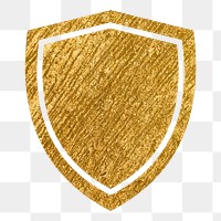 Shield, protection png icon sticker, gold glittery design, transparent background