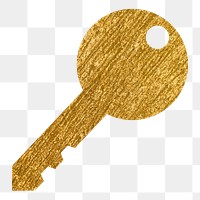 Key, safety png icon sticker, gold glittery design, transparent background