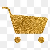Shopping cart png icon sticker, gold glittery design, transparent background