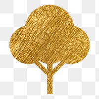Tree, environment png icon sticker, gold glittery design, transparent background