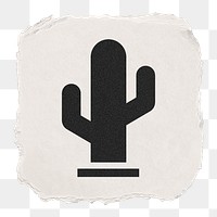 Cactus png icon sticker, ripped paper design, transparent background