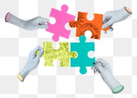 Hands holding puzzle png sticker, transparent background