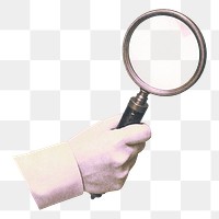 Hand holding magnifying glass png sticker, transparent background