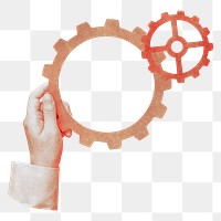 Hand moving cogwheel png sticker, transparent background
