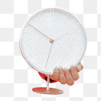 Hand holding clock png sticker, transparent background