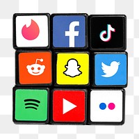 Png social media icons, puzzle cube design. 6 JULY 2022 - BANGKOK, THAILAND