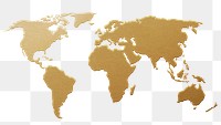 Gold world map png sticker, transparent background