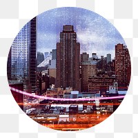 Futuristic city png sticker, circle shape, transparent background