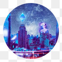 Futuristic city png sticker, circle shape, transparent background