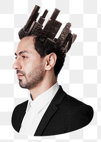 Png surreal businessman head sticker, transparent background