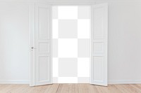 Open door png frame, white interior, transparent design