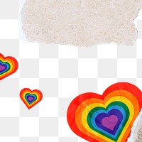 Rainbow heart png border, paper texture design, transparent background