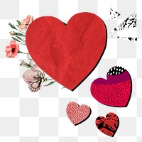 Red hearts png sticker, floral design, transparent background