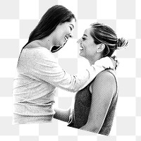 Lesbian couple png sticker, gray design, transparent background