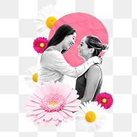 Lesbian couple png sticker, floral design, transparent background