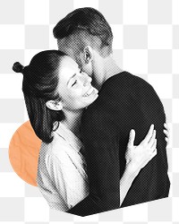 Couple hugging png sticker, gray design, transparent background