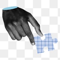 Png hand holding puzzle sticker, transparent background