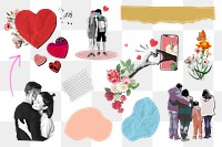 Love aesthetic png sticker, journal collage elements set, transparent background