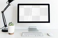 Computer screen png mockup, minimal workspace, transparent design