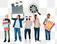 Movie theatre png sticker, diverse happy people, transparent background