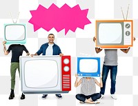 Television png sticker, diverse happy people, transparent background