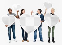 Heart png mockups, transparent design, with diverse people