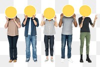 People coving face png yellow boards, transparent background