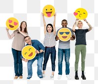 Emoji icons png sticker, diverse happy people, transparent background