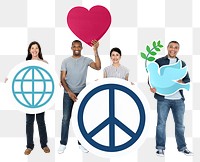 World peace png sticker, diverse happy people, transparent background