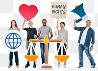 Human rights png sticker, diverse happy people, transparent background