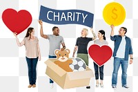 Charity png sticker, diverse happy people, transparent background