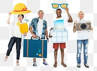 Summer vacation png sticker, diverse happy people, transparent background