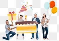 Birthday party png sticker, diverse happy people, transparent background