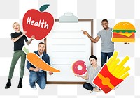 Health checklist png sticker, diverse happy people, transparent background