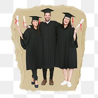 Smiling graduates png sticker, ripped paper, transparent background