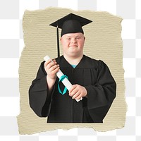 Autistic graduate png sticker, ripped paper, transparent background