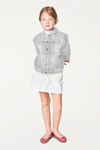 Girl's png jacket full body mockup in studio