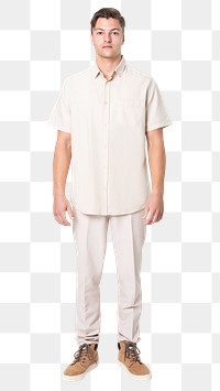 Man png mockup in beige shirt casual wear